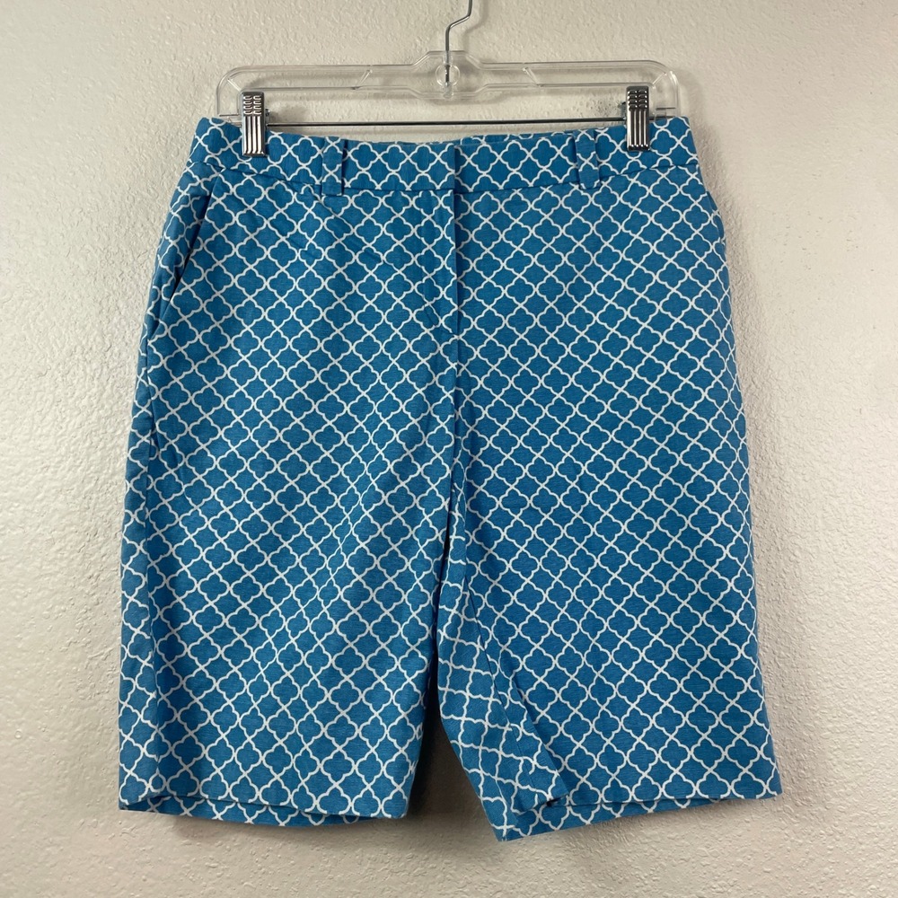 Brooks Brothers Womens Blue White‎ Quatrefoil Geometric Cotton Shorts Size 2
